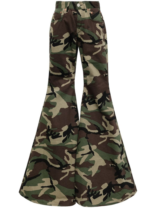 camouflage-print flared trousers