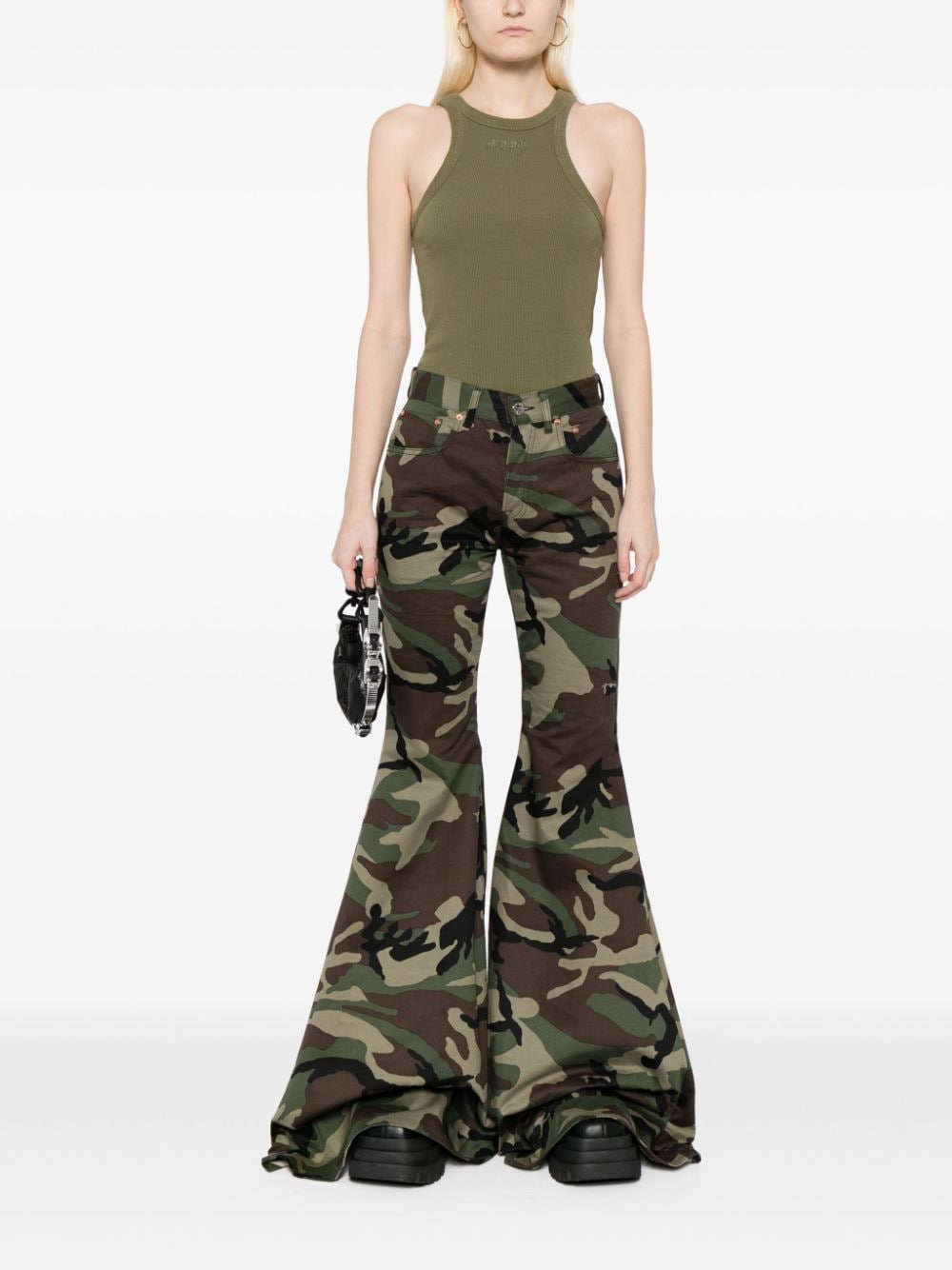 camouflage-print flared trousers